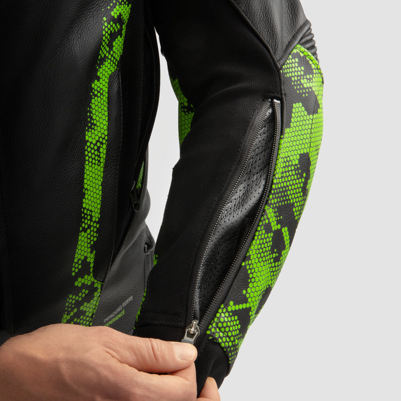 Rebelhorn Veloce Leather Jacket Black / Green / Fluo Red FREE UK Delivery, FREE 365 Day Returns | Moto Central