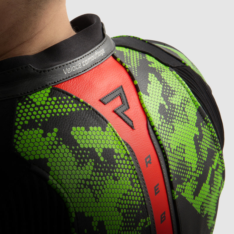Rebelhorn Veloce Leather Jacket Black / Green / Fluo Red FREE UK Delivery, FREE 365 Day Returns | Moto Central