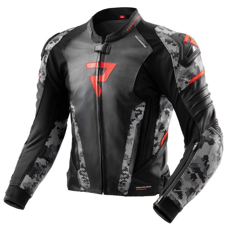 Rebelhorn Veloce Leather Jacket Black / Grey / Fluo Red FREE UK Delivery, FREE 365 Day Returns | Moto Central