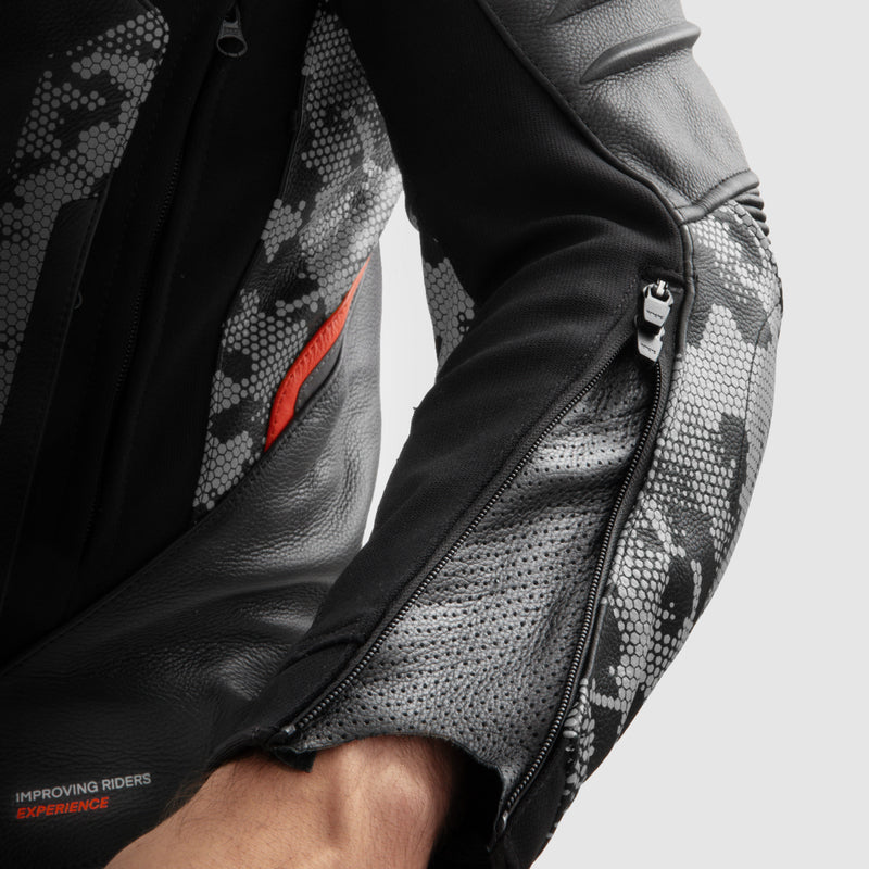 Rebelhorn Veloce Leather Jacket Black / Grey / Fluo Red FREE UK Delivery, FREE 365 Day Returns | Moto Central
