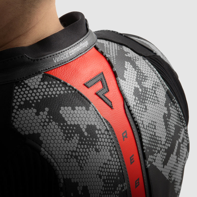 Rebelhorn Veloce Leather Jacket Black / Grey / Fluo Red FREE UK Delivery, FREE 365 Day Returns | Moto Central