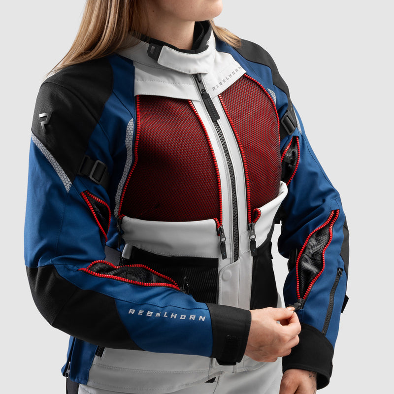 Rebelhorn Hardy 3.0 Ladies Textile Jacket Blue / Grey / Red FREE UK Delivery, FREE 365 Day Returns | Moto Central