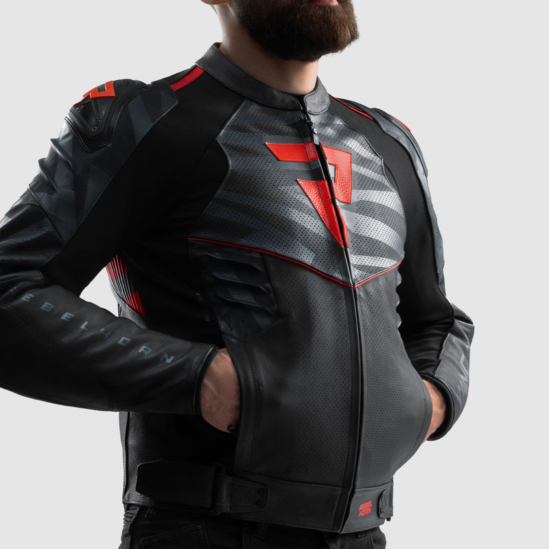 Rebelhorn Vandal 2 Leather Jacket Black / Grey / Fluo Red FREE UK Delivery, FREE 365 Day Returns | Moto Central
