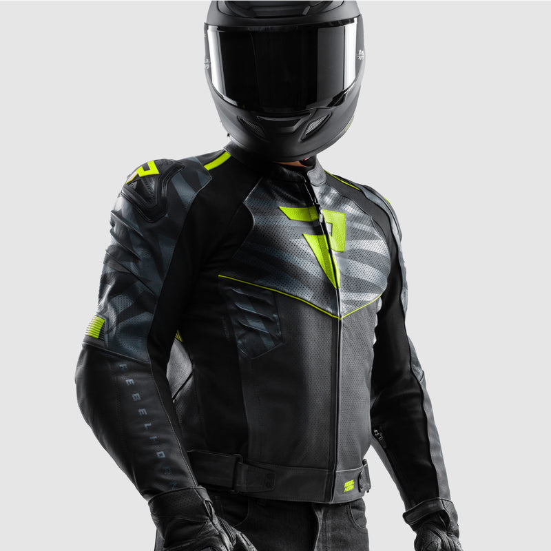 Rebelhorn Vandal 2 Leather Jacket Black / Grey / Fluo Yellow FREE UK Delivery, FREE 365 Day Returns | Moto Central