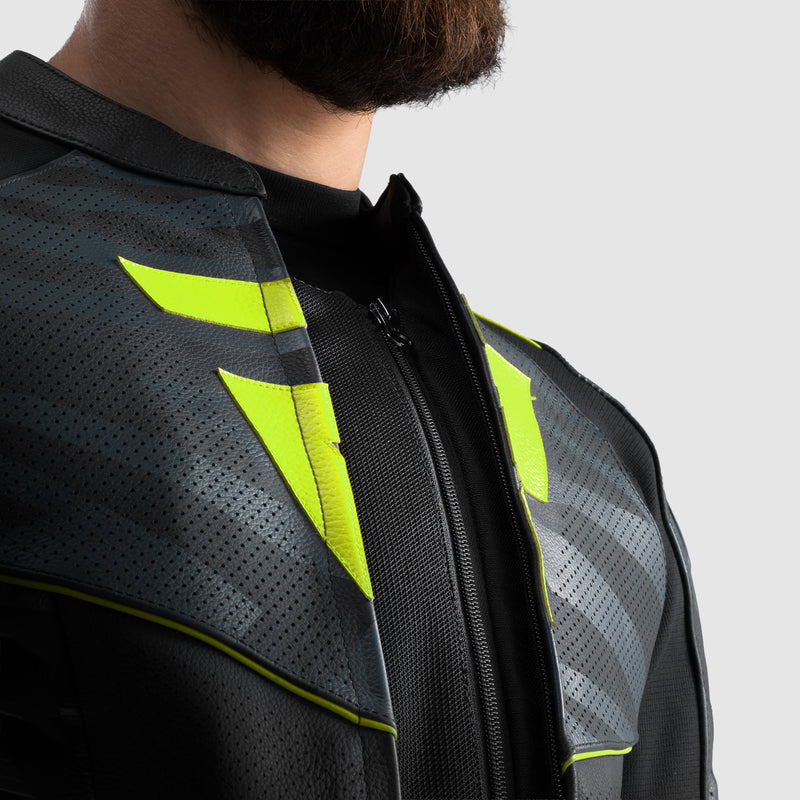 Rebelhorn Vandal 2 Leather Jacket Black / Grey / Fluo Yellow FREE UK Delivery, FREE 365 Day Returns | Moto Central
