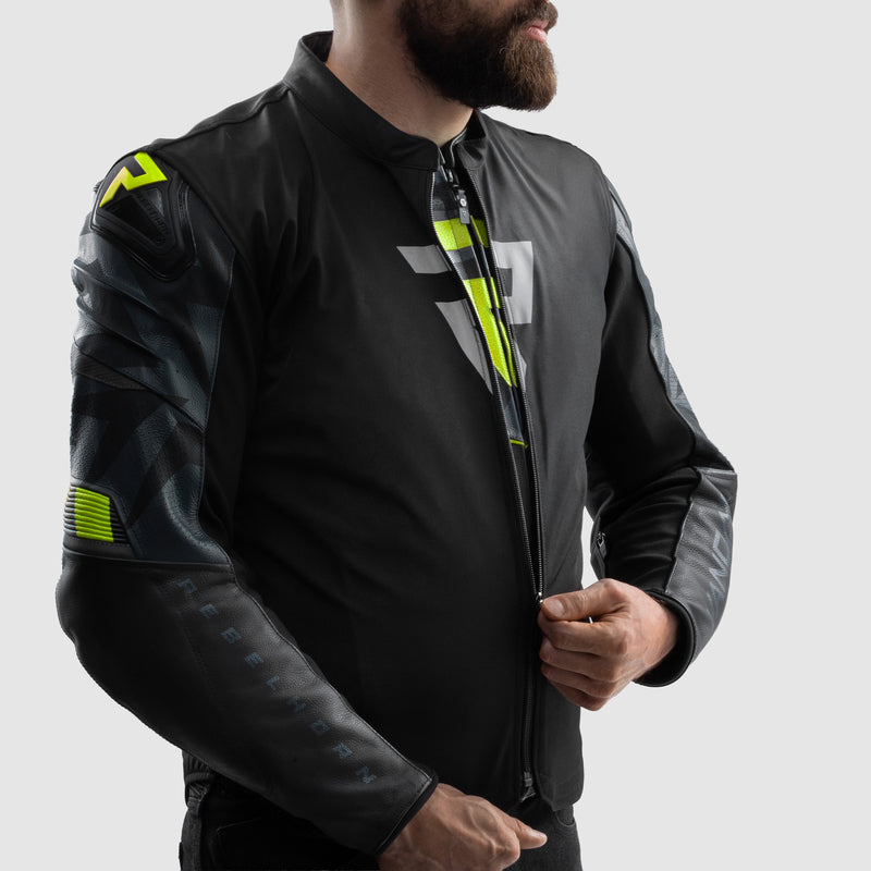 Rebelhorn Vandal 2 Leather Jacket Black / Grey / Fluo Yellow FREE UK Delivery, FREE 365 Day Returns | Moto Central