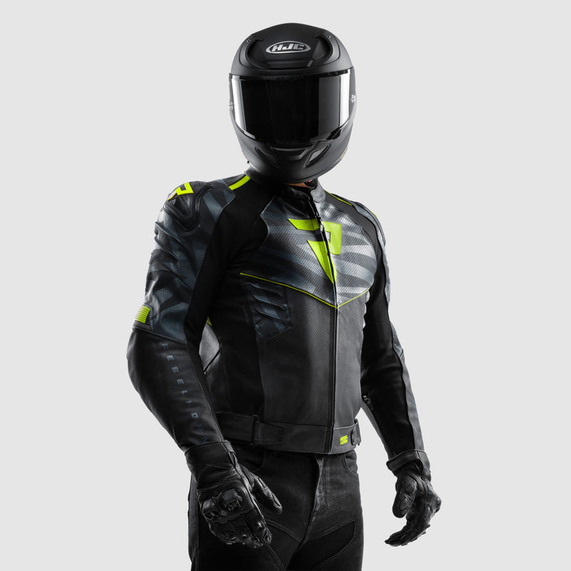 Rebelhorn Vandal 2 Leather Jacket Black / Grey / Fluo Yellow FREE UK Delivery, FREE 365 Day Returns | Moto Central