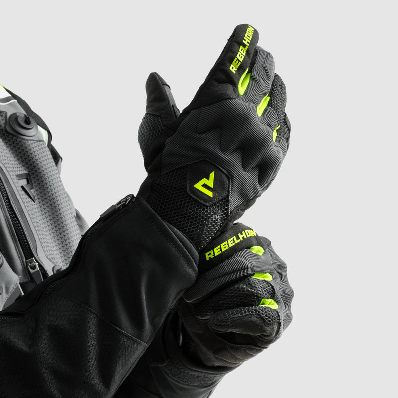 Rebelhorn Core Gloves Black / Grey / Fluo Yellow FREE UK Delivery, FREE 365 Day Returns | Moto Central
