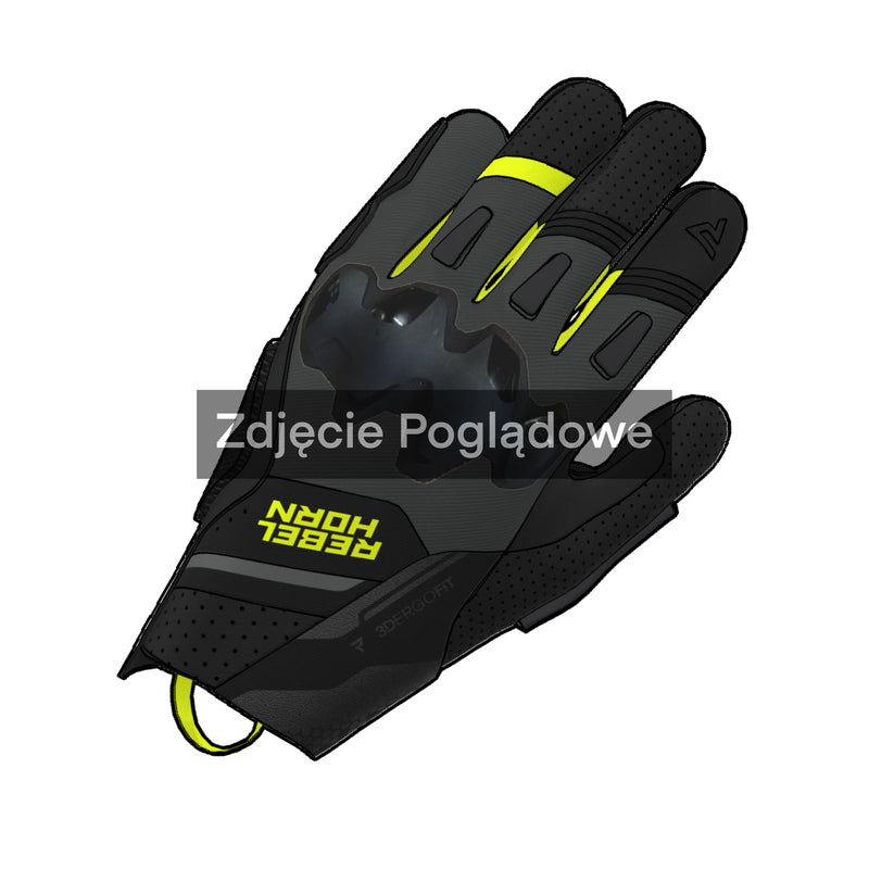 Rebelhorn Defender Gloves Black / Grey / Fluo Yellow FREE UK Delivery, FREE 365 Day Returns | Moto Central
