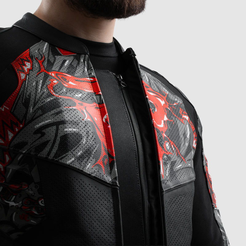 Rebelhorn Vandal 2 Cruze Leather Jacket Black / Dark Grey / Red FREE UK Delivery, FREE 365 Day Returns | Moto Central
