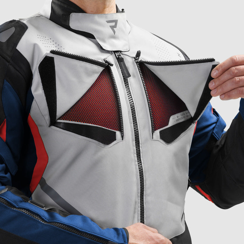 Rebelhorn Hiker 4 Textile Jacket Light Grey / Blue / Red FREE UK Delivery, FREE 365 Day Returns | Moto Central