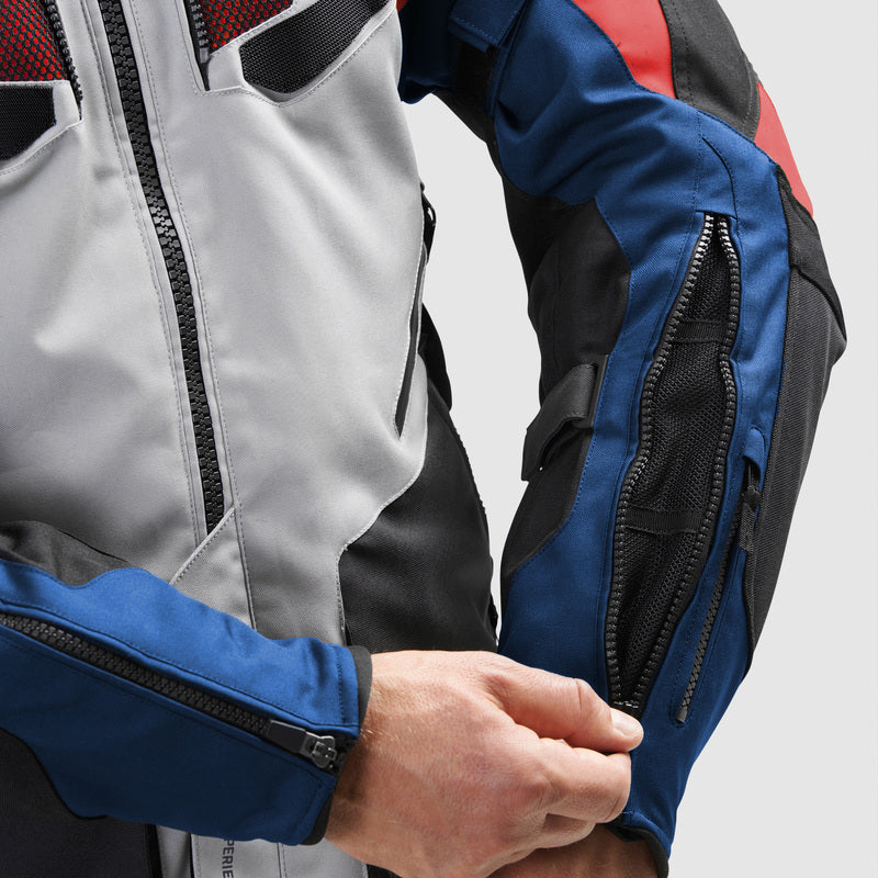 Rebelhorn Hiker 4 Textile Jacket Light Grey / Blue / Red FREE UK Delivery, FREE 365 Day Returns | Moto Central