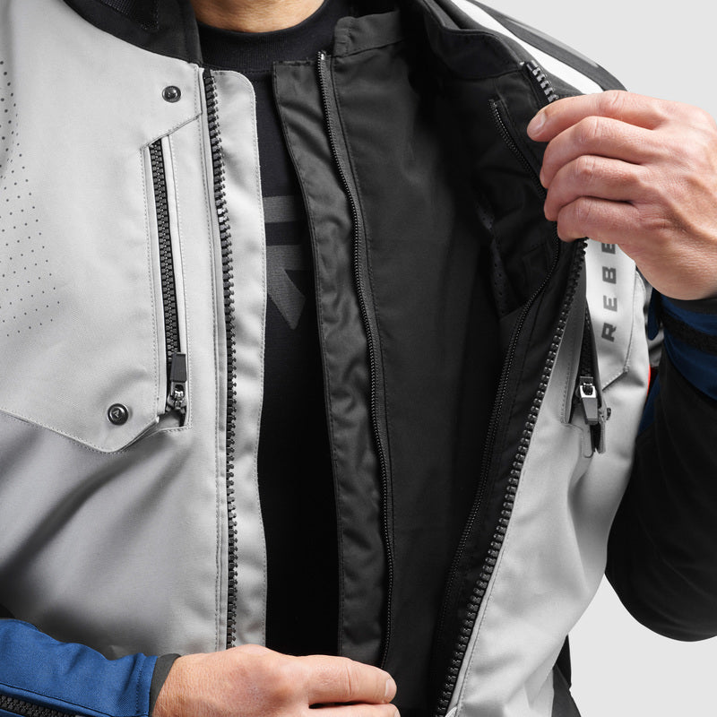 Rebelhorn Hiker 4 Textile Jacket Light Grey / Blue / Red FREE UK Delivery, FREE 365 Day Returns | Moto Central