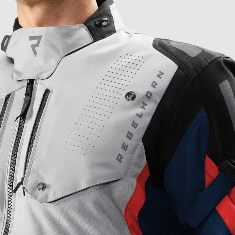 Rebelhorn Hiker 4 Textile Jacket Light Grey / Blue / Red FREE UK Delivery, FREE 365 Day Returns | Moto Central