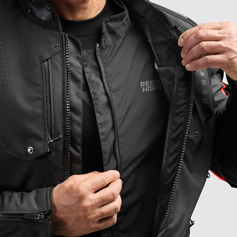 Rebelhorn Hiker 4 Textile Jacket Black / Dark Grey / Red FREE UK Delivery, FREE 365 Day Returns | Moto Central
