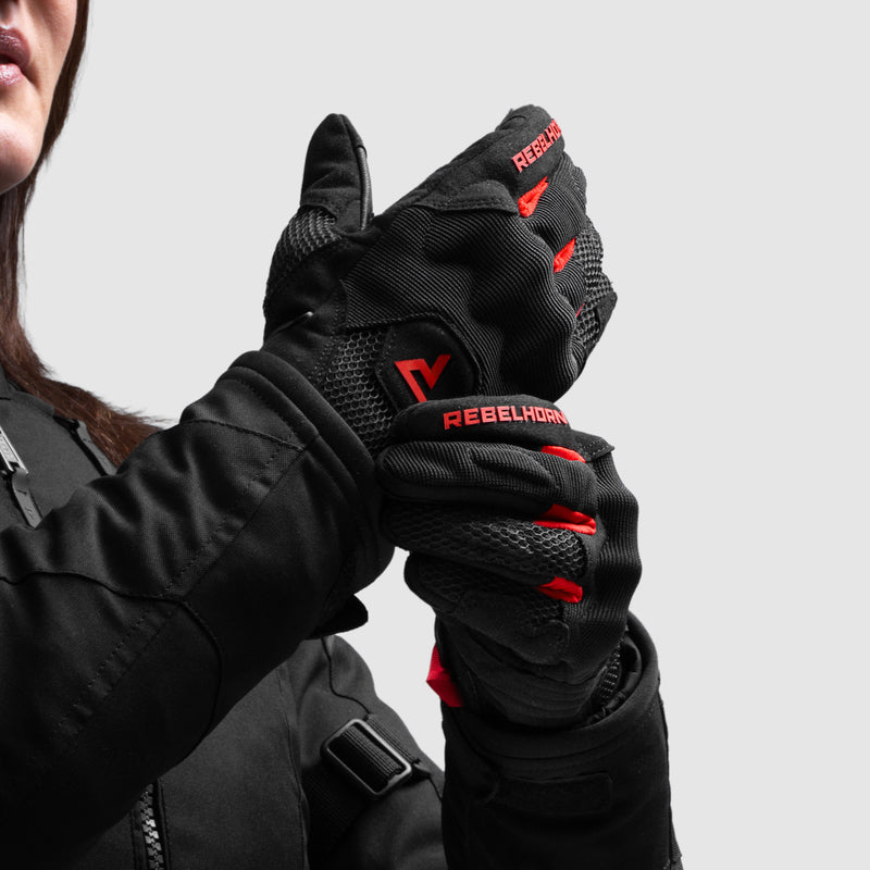 Rebelhorn Core Ladies Gloves Black / Red FREE UK Delivery, FREE 365 Day Returns | Moto Central