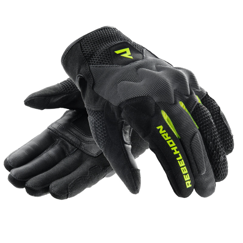 Rebelhorn Core Ladies Gloves Black / Grey / Fluo Yellow FREE UK Delivery, FREE 365 Day Returns | Moto Central