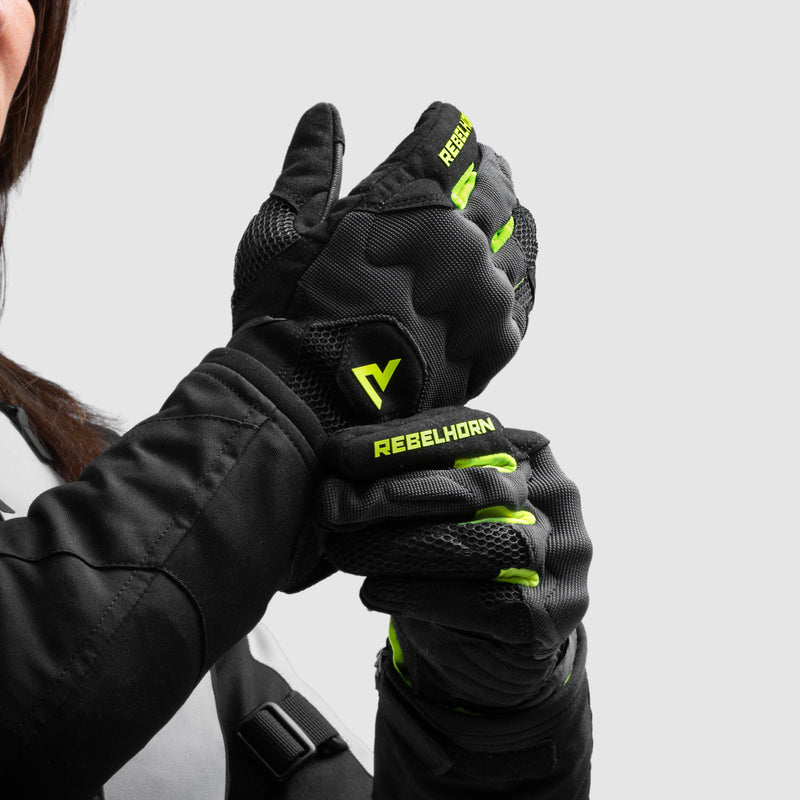 Rebelhorn Core Ladies Gloves Black / Grey / Fluo Yellow FREE UK Delivery, FREE 365 Day Returns | Moto Central