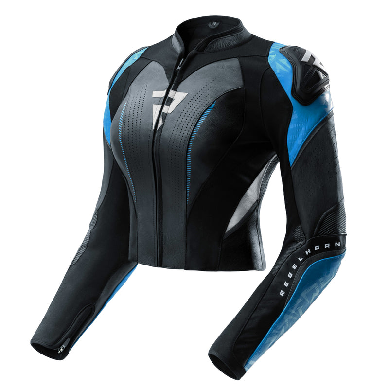 Rebelhorn Diva RS Ladies Leather Jacket Black / Blue / White FREE UK Delivery, FREE 365 Day Returns | Moto Central