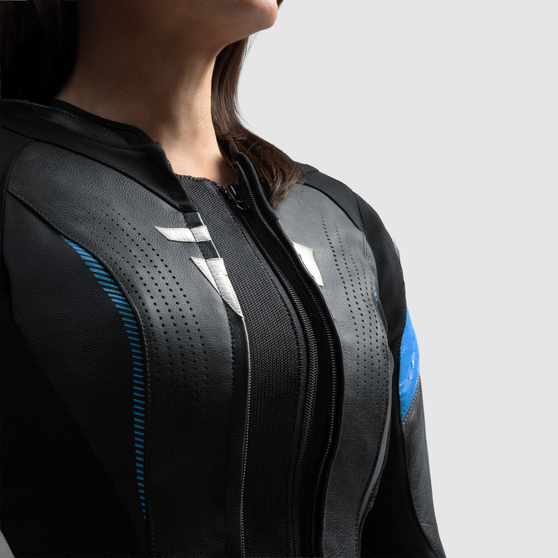 Rebelhorn Diva RS Ladies Leather Jacket Black / Blue / White FREE UK Delivery, FREE 365 Day Returns | Moto Central
