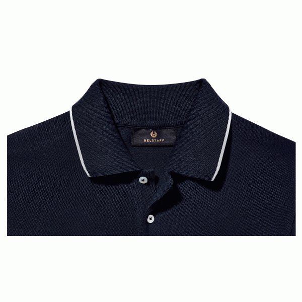 Belstaff Tipped Polo T-Shirt Dark Ink, collar and button placket detail