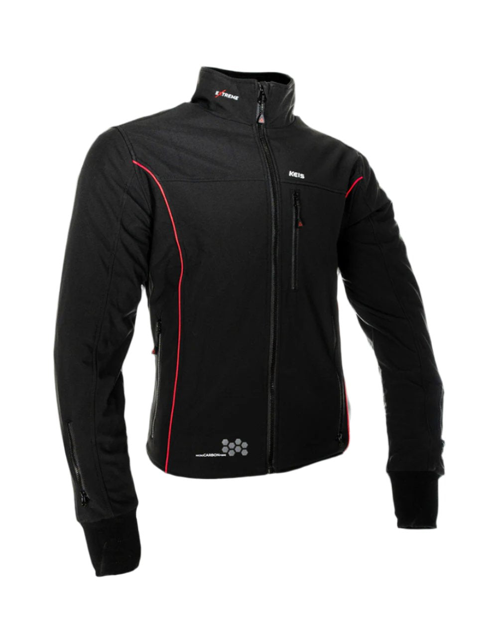 Keis J505RP Premium Extreme Heated Jacket Black / Red - front three-quarter view