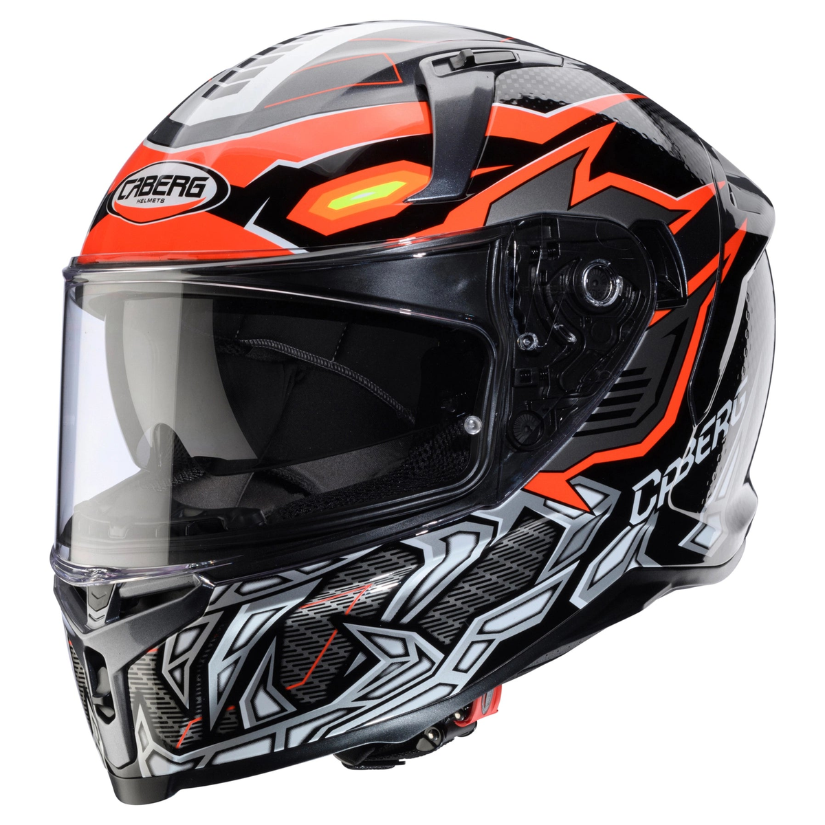 Caberg Avalon X Gurkha black, grey and fluo orange helmet - front-left view
