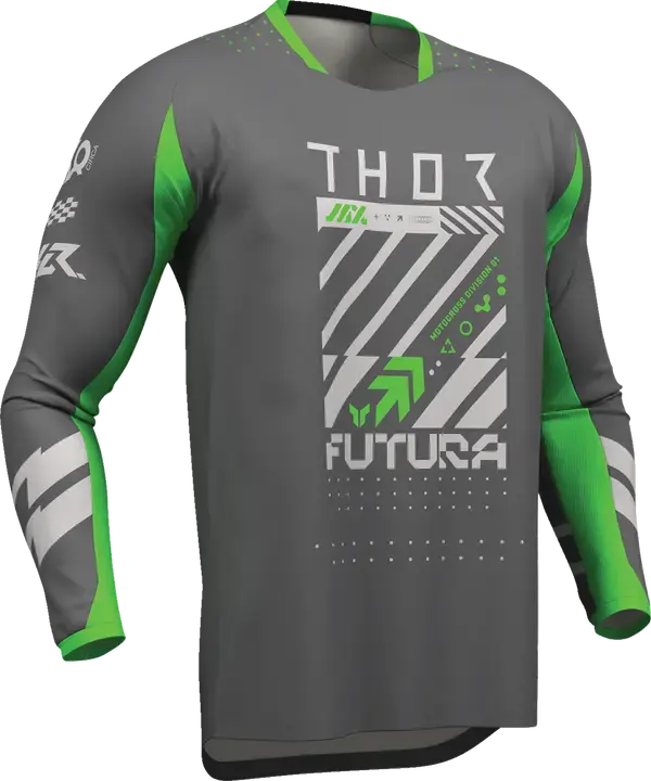 Thor Launchmode Futura Jersey Charcoal Grey / Fluo Green - FREE UK Shipping, FREE 365 Day Returns | Moto Central