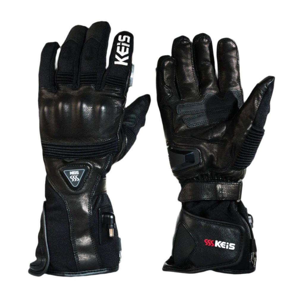 Keis G601 Premium Heated Touring Gloves - pair showing palm and back-of-hand