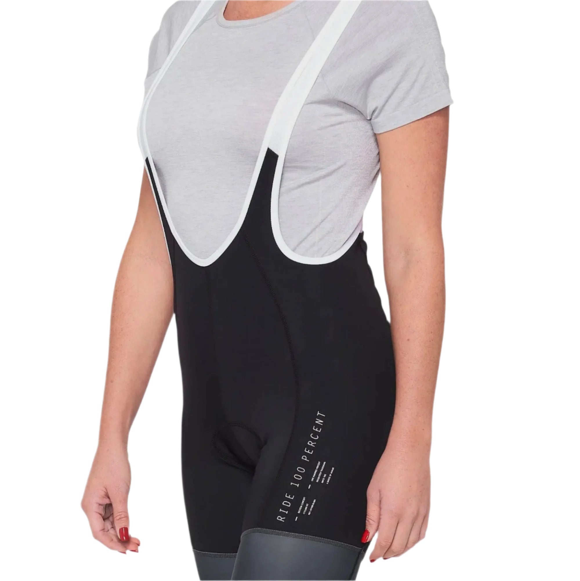100% Exceeda Ladies Bib Shorts 2022 Black / Charcoal - FREE UK Shipping, FREE 365 Day Returns | Moto Central