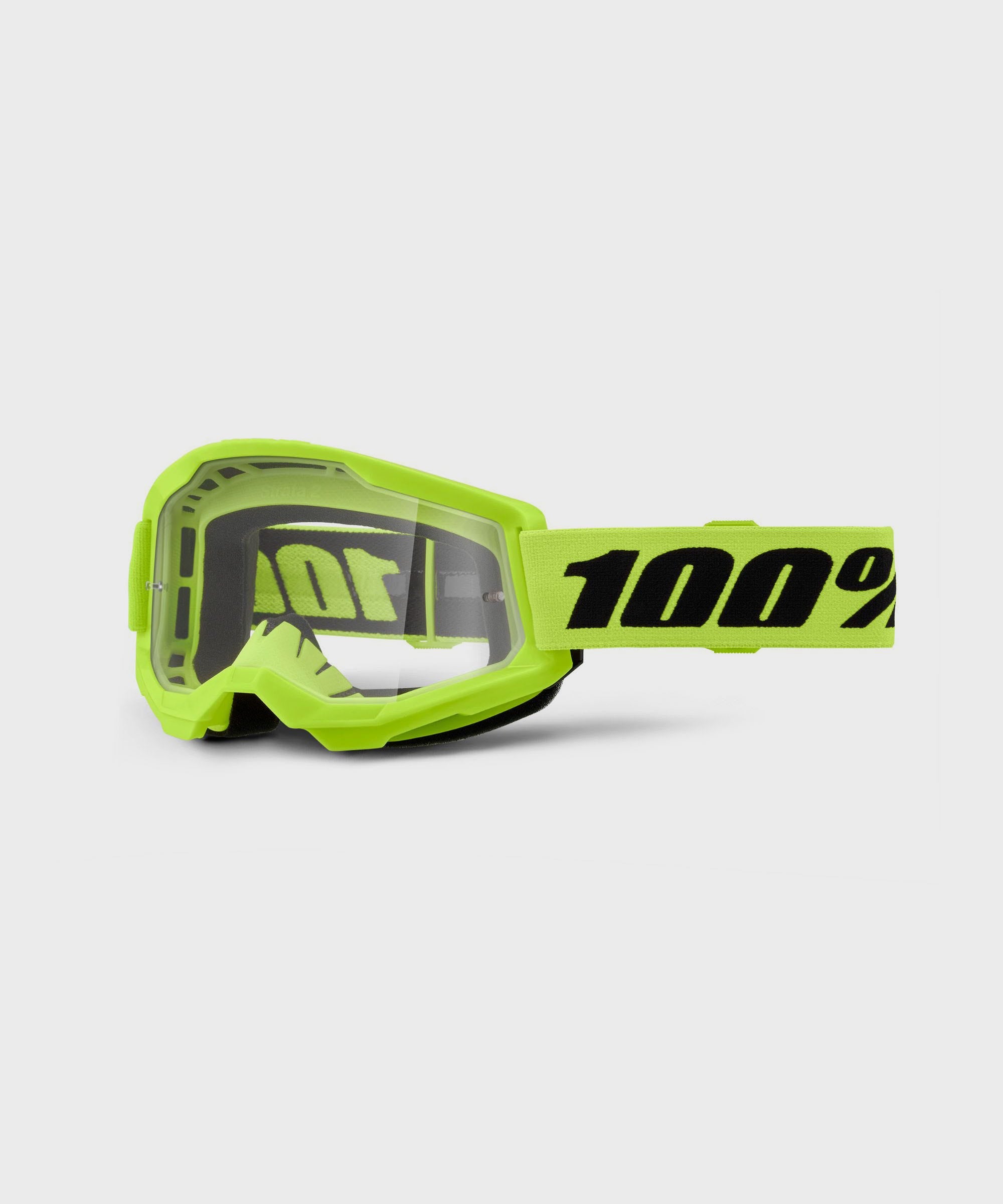 100% Strata 2 Youth Goggle Neon Yellow / Clear Lens - FREE UK Shipping, FREE 365 Day Returns | Moto Central