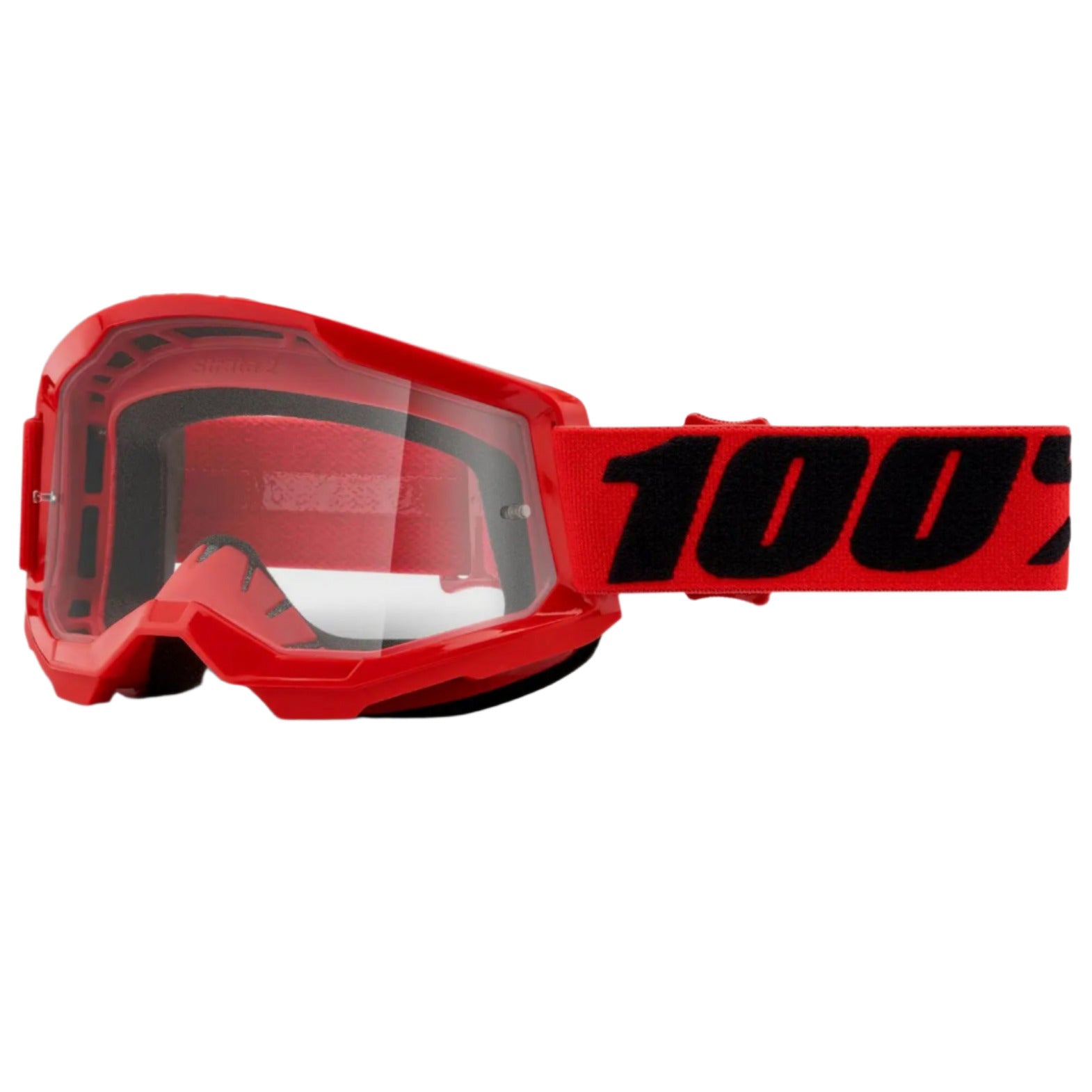 100% Strata 2 Goggle Red / Clear Lens - FREE UK Shipping, FREE 365 Day Returns | Moto Central