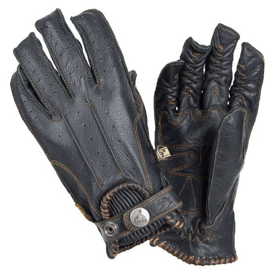 ByCity Second Skin black leather motorcycle gloves - palm and backhand views