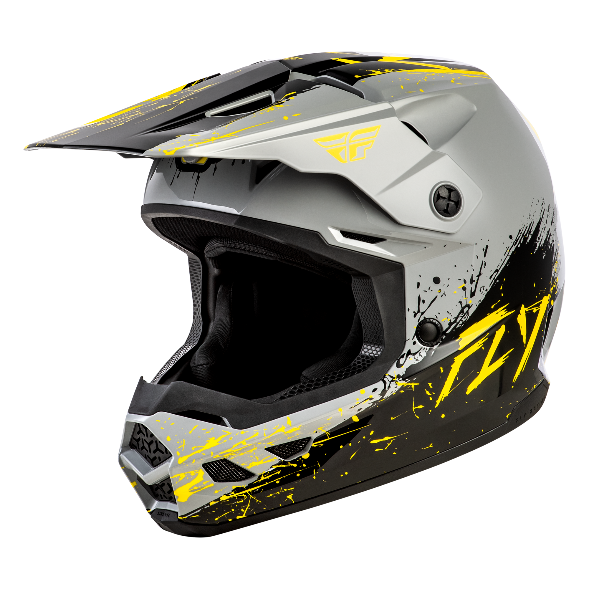 Fly Racing Kinetic Youth Drip Grey / Black / Yellow - FREE UK Shipping, FREE 365 Day Returns | Moto Central