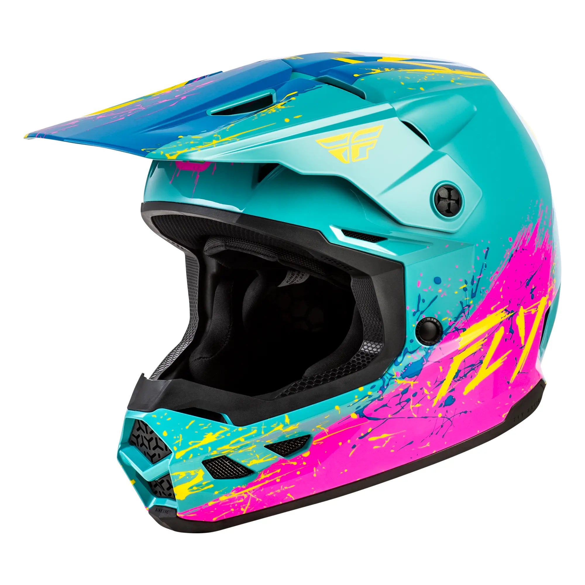 Fly Racing Kinetic Youth Drip Turquoise / Pink / Yellow - FREE UK Shipping, FREE 365 Day Returns | Moto Central
