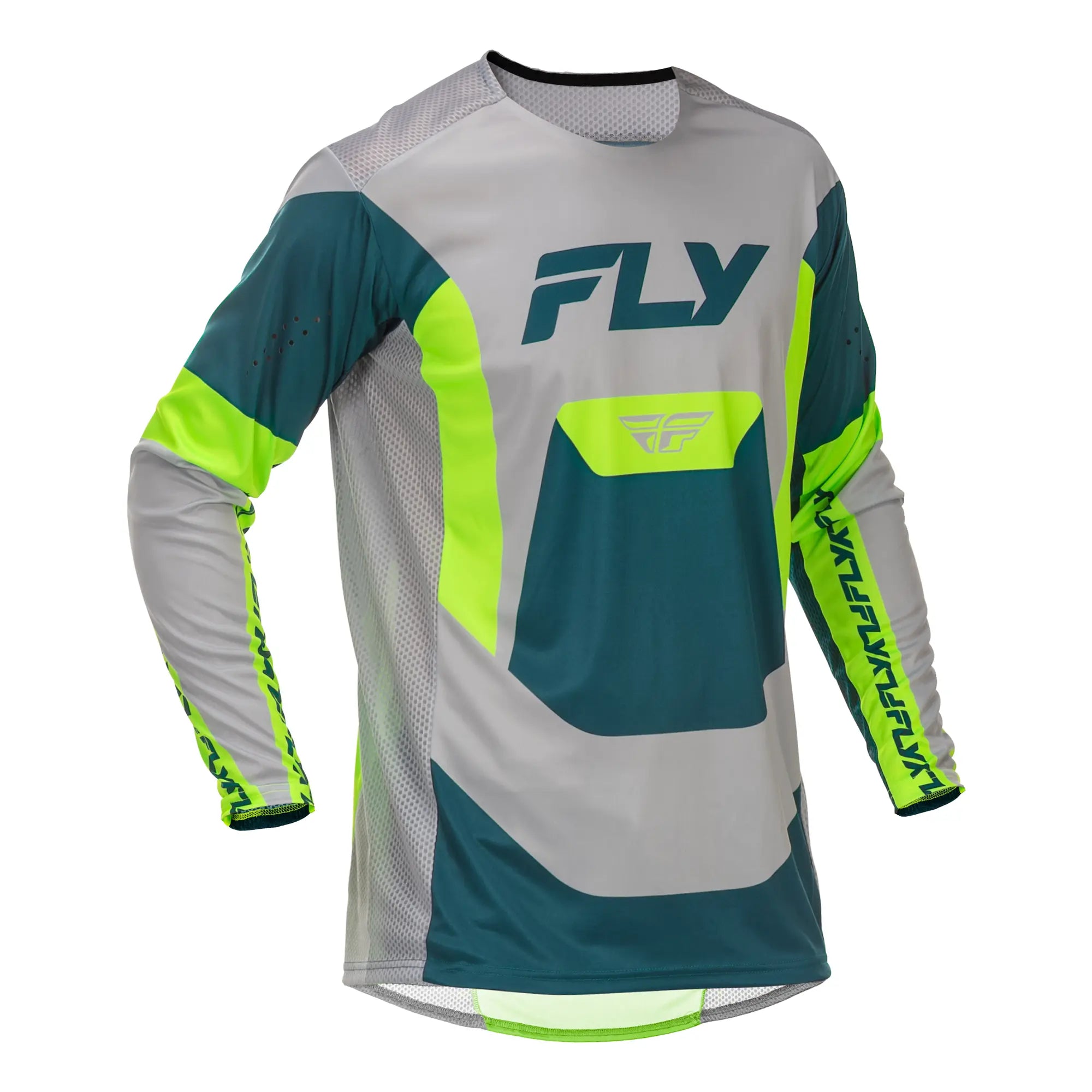 Fly Racing Lite MX Jersey Grey / Lime / Teal - FREE UK Shipping, FREE 365 Day Returns | Moto Central