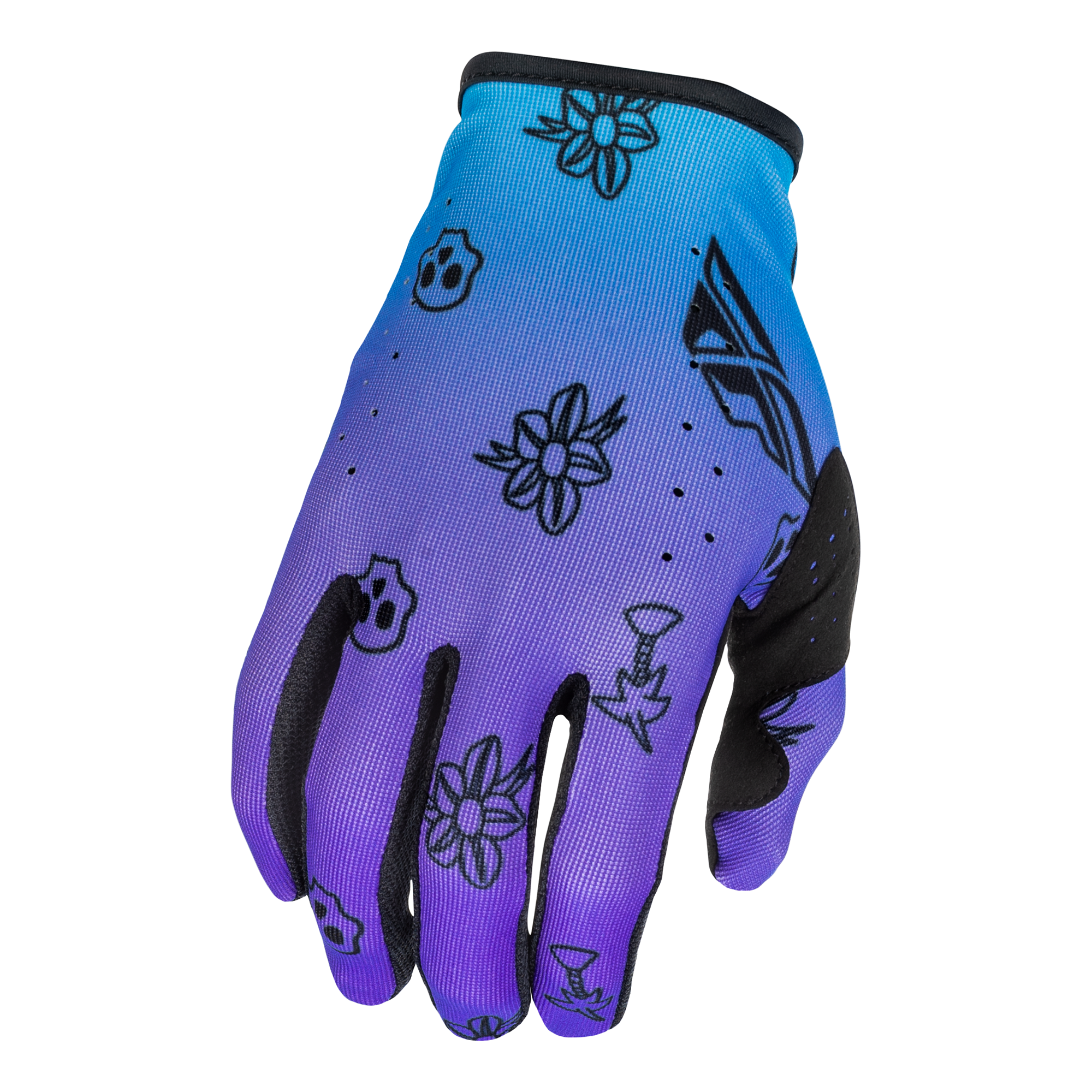 Fly Racing Lite Outline Youth MX Gloves Purple / Blue / Black - FREE UK Shipping, FREE 365 Day Returns | Moto Central