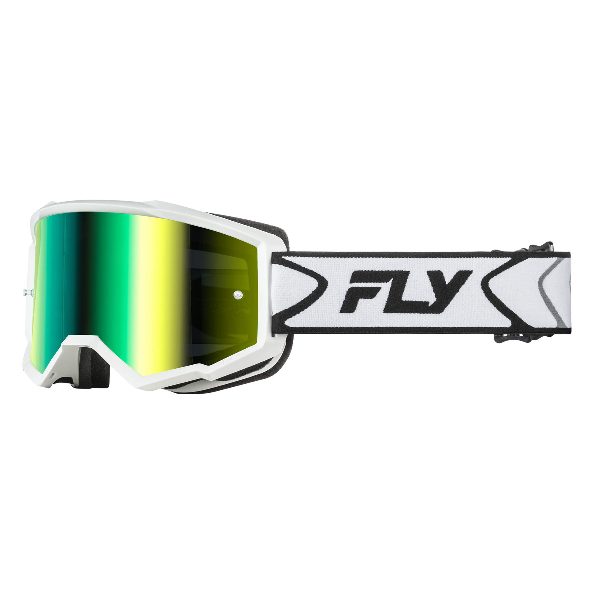 Fly Racing Zone Goggles White / Black With Iridescent Green Mirror Lens - FREE UK Shipping, FREE 365 Day Returns | Moto Central