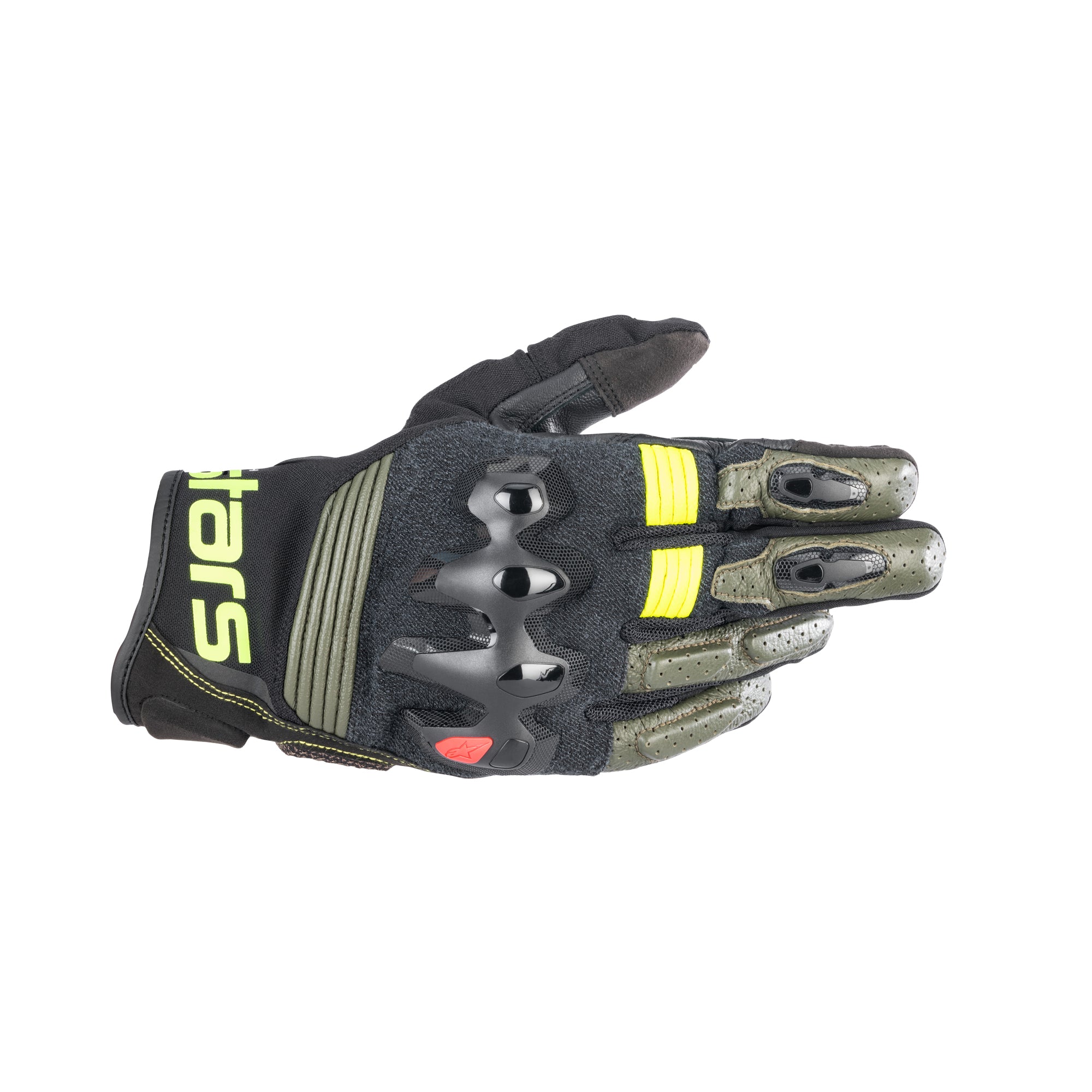 Alpinestars Halo Leather Gloves Forest Black / Fluo Yellow FREE UK Delivery, FREE 365 Day Returns | Moto Central