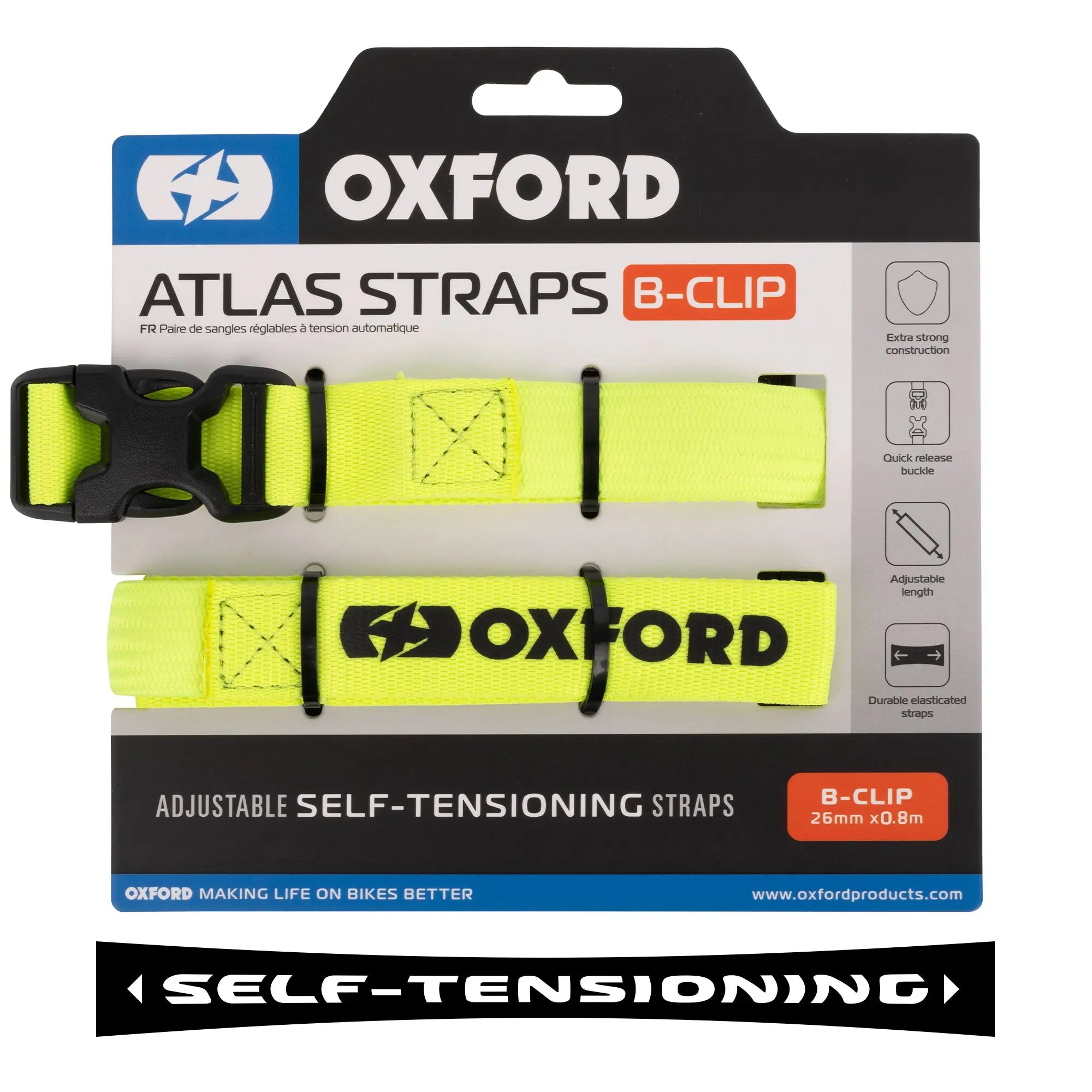 Oxford Atlas B-Clip Fluo Yellow - Pair FREE UK Delivery, FREE 365 Day Returns | Moto Central