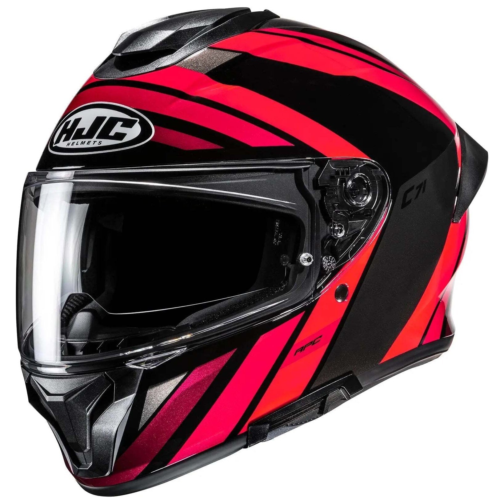 HJC C71 Faber MC1 Red full-face motorcycle helmet, side view on white background