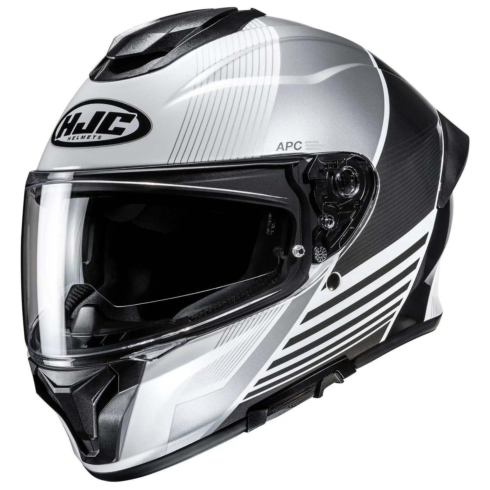 HJC C71 Morix MC5 Black full-face motorcycle helmet, side view on white background