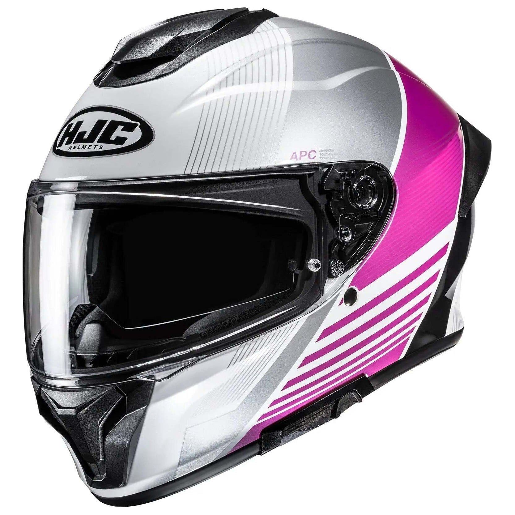 HJC C71 Morix MC8 Pink full-face motorcycle helmet, side view on white background