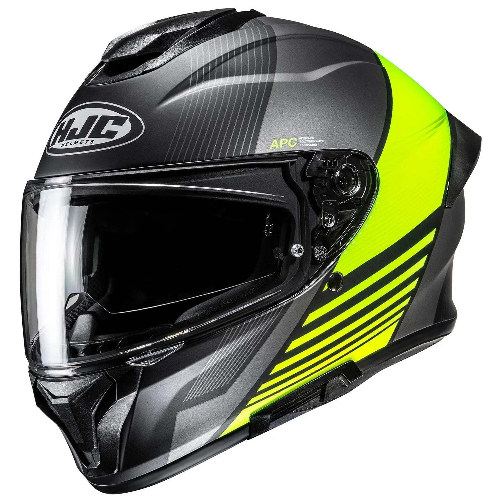 HJC C71 Morix MC3HSF Yellow full-face motorcycle helmet, side view on white background