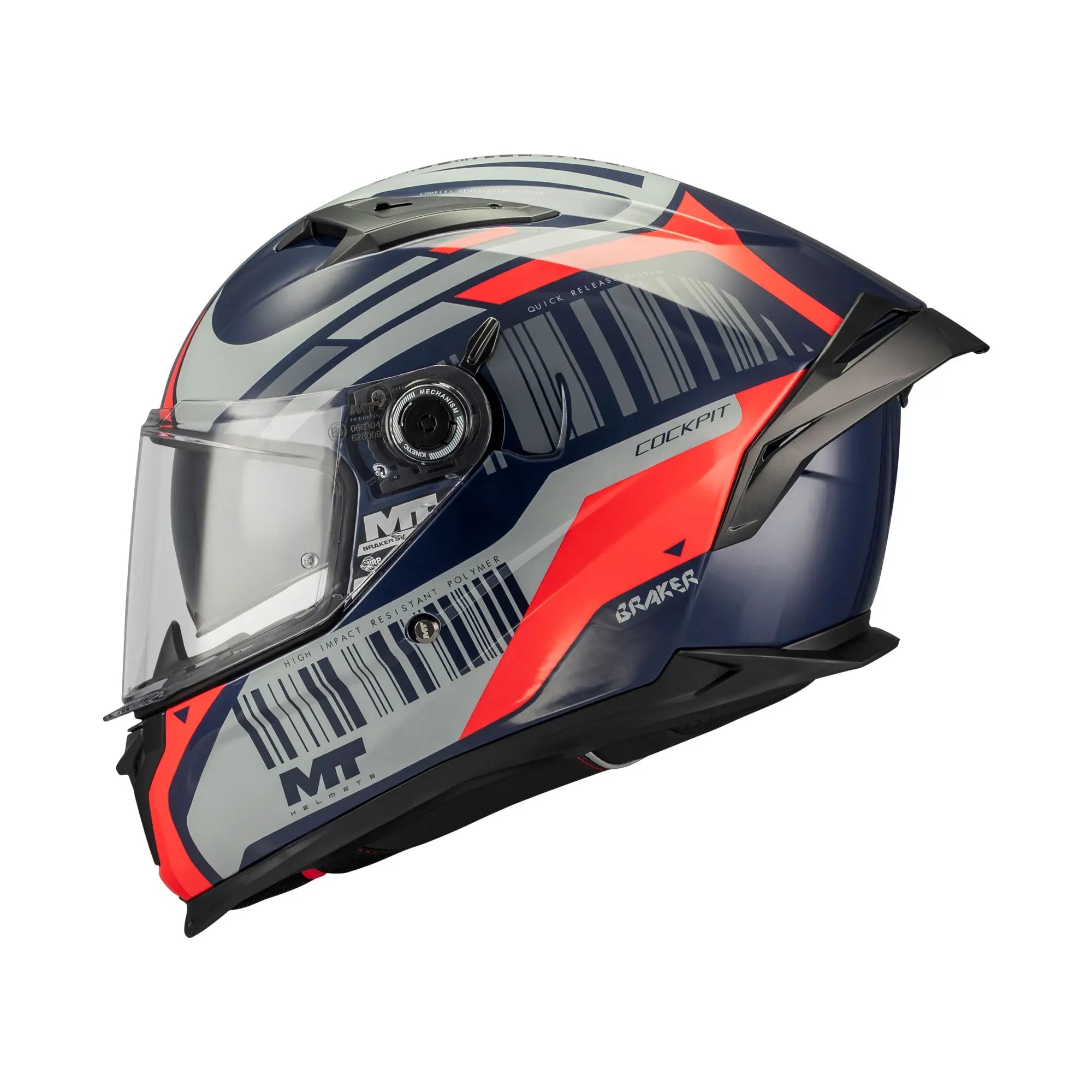 MT Helmet Braker SV Cockpit C5 Gloss Navy / Grey / Red FREE UK Delivery, FREE 365 Day Returns | Moto Central