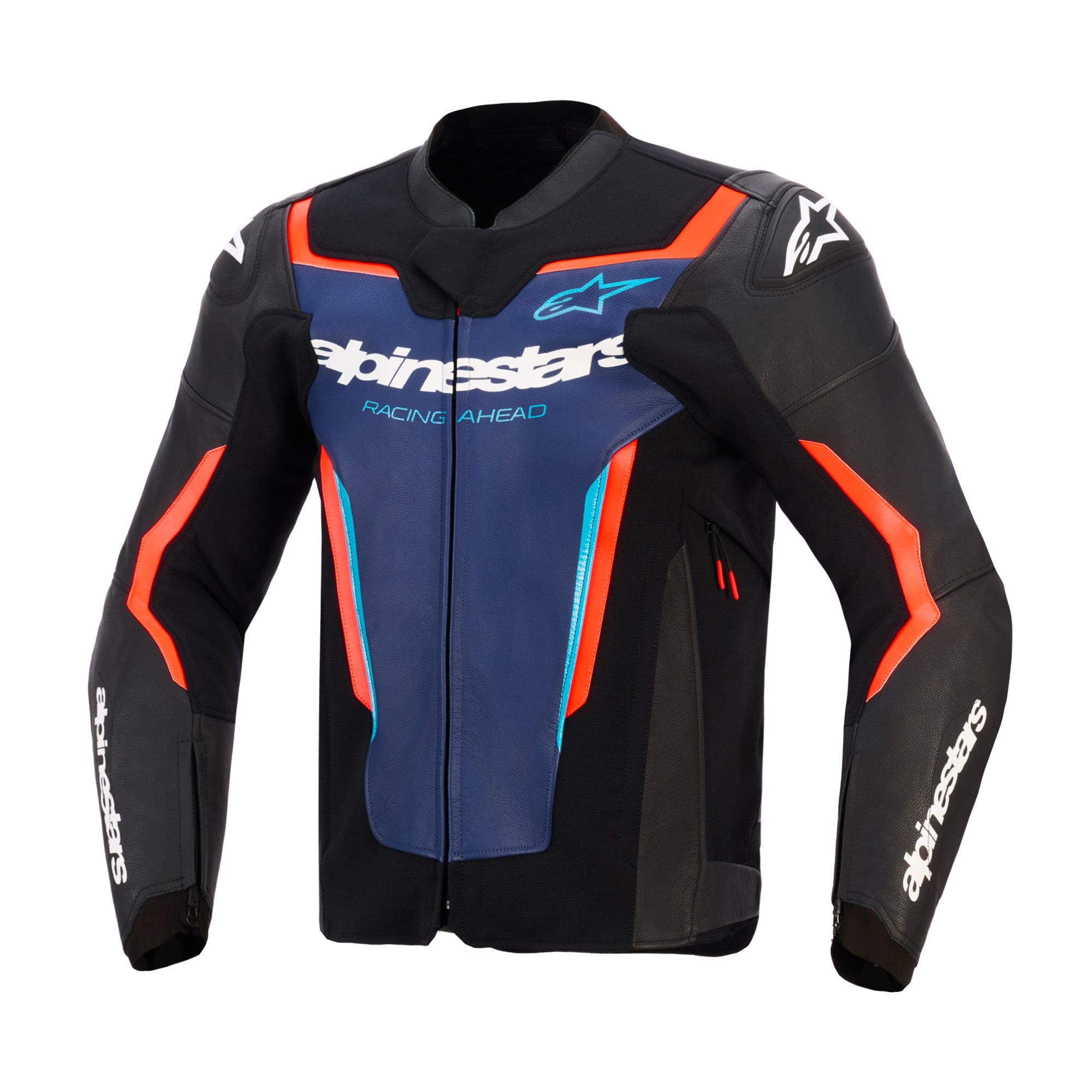 Alpinestars GP Force V2 Leather Jacket Black / Blue / Fluo Red - FREE UK Delivery, FREE 365 Day Returns | Moto Central