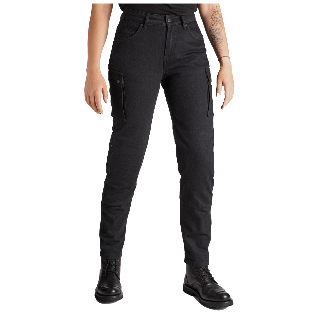 Pando Moto Mila Ladies Cargo Jeans Black FREE UK Delivery, FREE 365 Day Returns | Moto Central