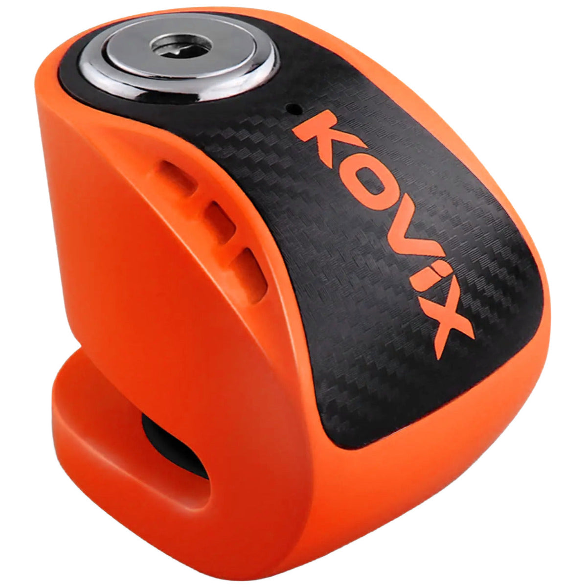 Kovix Overlord KNS6 alarm disc lock in orange, angled product view