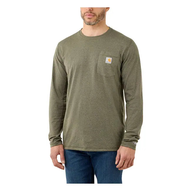 Carhartt Force Flex Pocket Long Sleeves T-Shirt Basil Heather - FREE UK Shipping, FREE 365 Day Returns | Moto Central