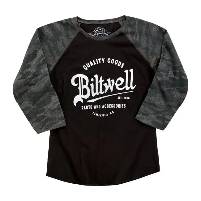 Biltwell Script Baseball Ladies Shirt Black / Grey - FREE UK Shipping, FREE 365 Day Returns | Moto Central